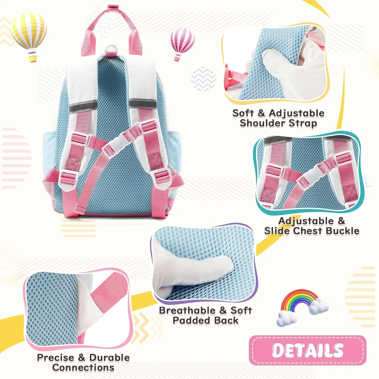 Toddler Backpack for Girls, Kids Backpack for 2-4, Small Preschool Kindergarten Bookbag Cute Mini Travel Backpacks Pink Blue