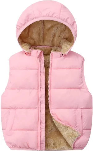 Toddler Winter Puffer Vest Fleece Hooded Sleeveless Jacket Padded Down Waistcoat Outwear for Baby Boys Girls