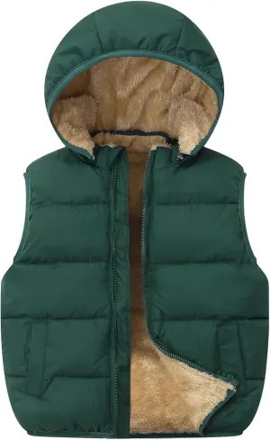 Toddler Winter Puffer Vest Fleece Hooded Sleeveless Jacket Padded Down Waistcoat Outwear for Baby Boys Girls