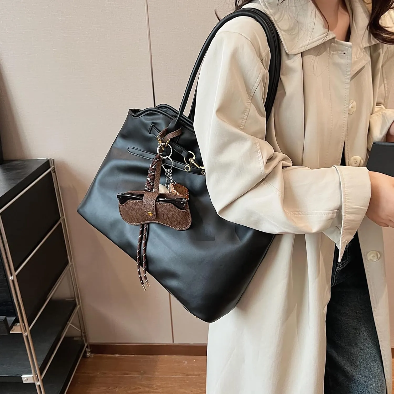 Travistar Suede Tote Bag for Women Faux Leather Suede Purse Retro Top Handle Handbag Crossbody Shoulder Bag Satchel Bag Work
