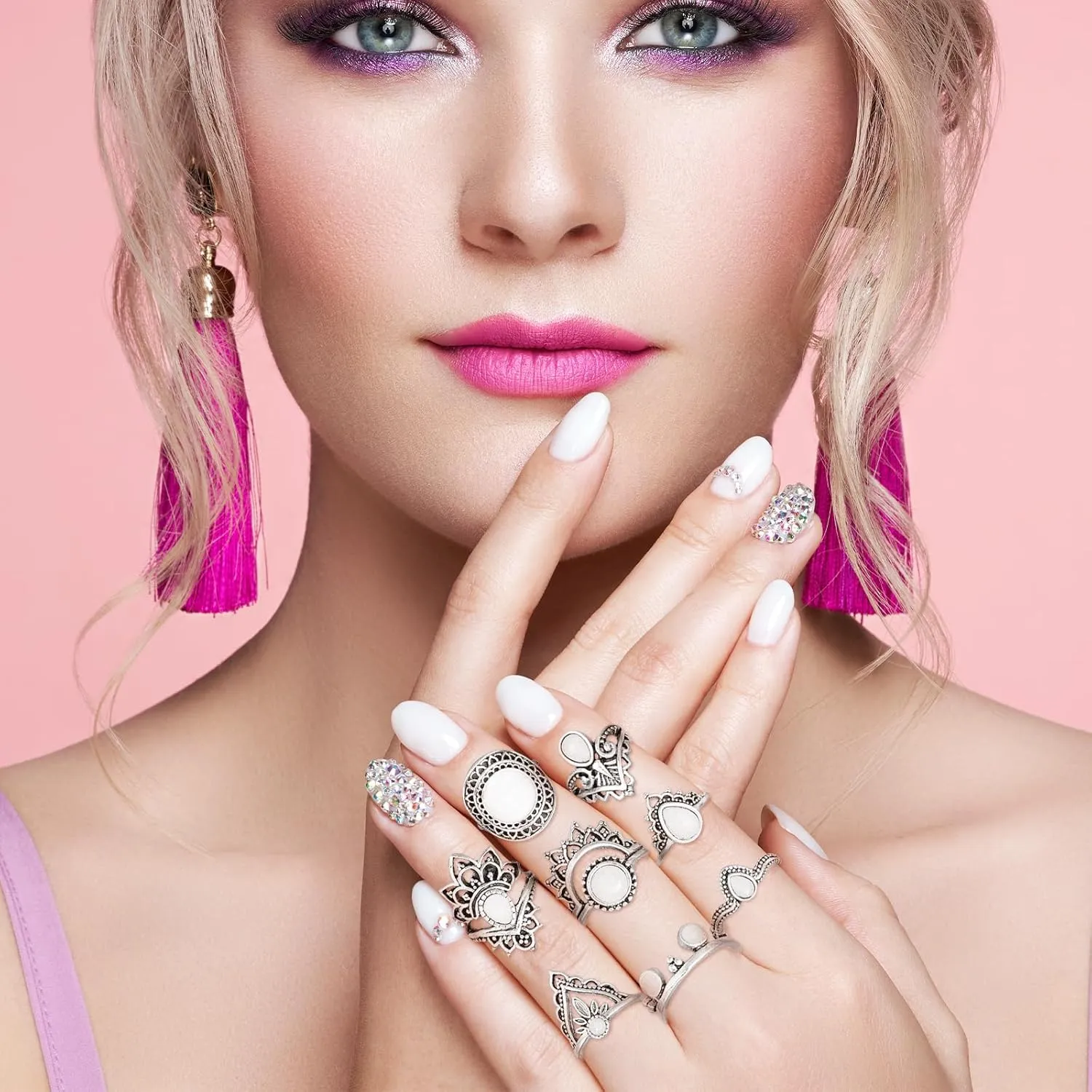 Turquoise Ring Sets for Women Western Turquoise Stacking Knuckle Rings Bohemian Vintage Stackable Finger Ring Non Tarnish Stacking Thumb Ring Western Jewelry Accessories