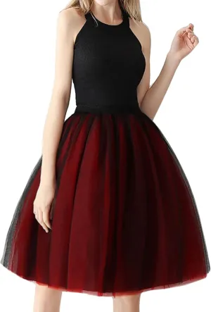 Tutu Skirt Women's Knee Length 6-Layered Wedding Party Wrap Skirt Black Tulle