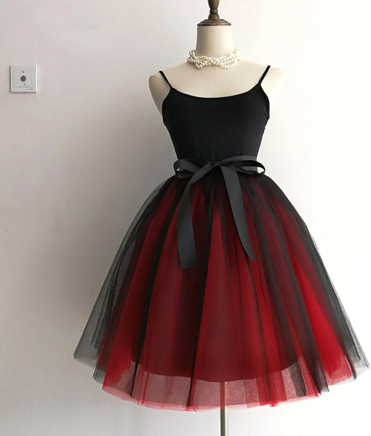Tutu Skirt Women's Knee Length 6-Layered Wedding Party Wrap Skirt Black Tulle