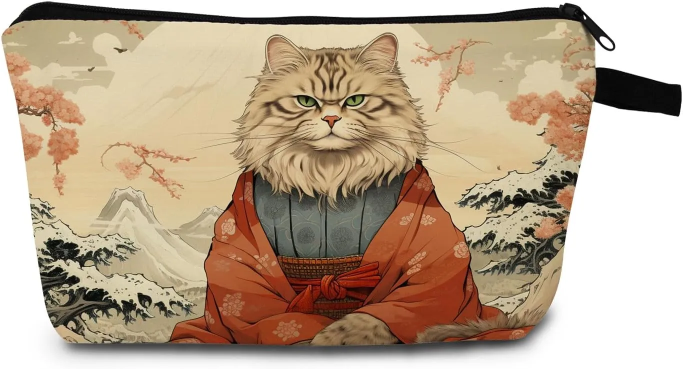 Ukiyo-e Cat Makeup Bag Cat Lover Gifts For Women Zipper Travel Toiletry Bag