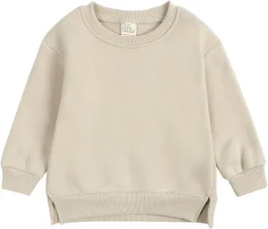 Unisex Kids Solid Fleece Tops Cotton Pullover Sweatshirt T-Shirt Toddler Crewneck Long Sleeve Sweater Blouse
