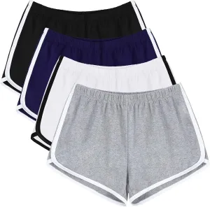 URATOT 4 Pack Yoga Short Pants Cotton Sports Shorts Gym Dance Lounge Shorts Dolphin Running Athletic Shorts for Women