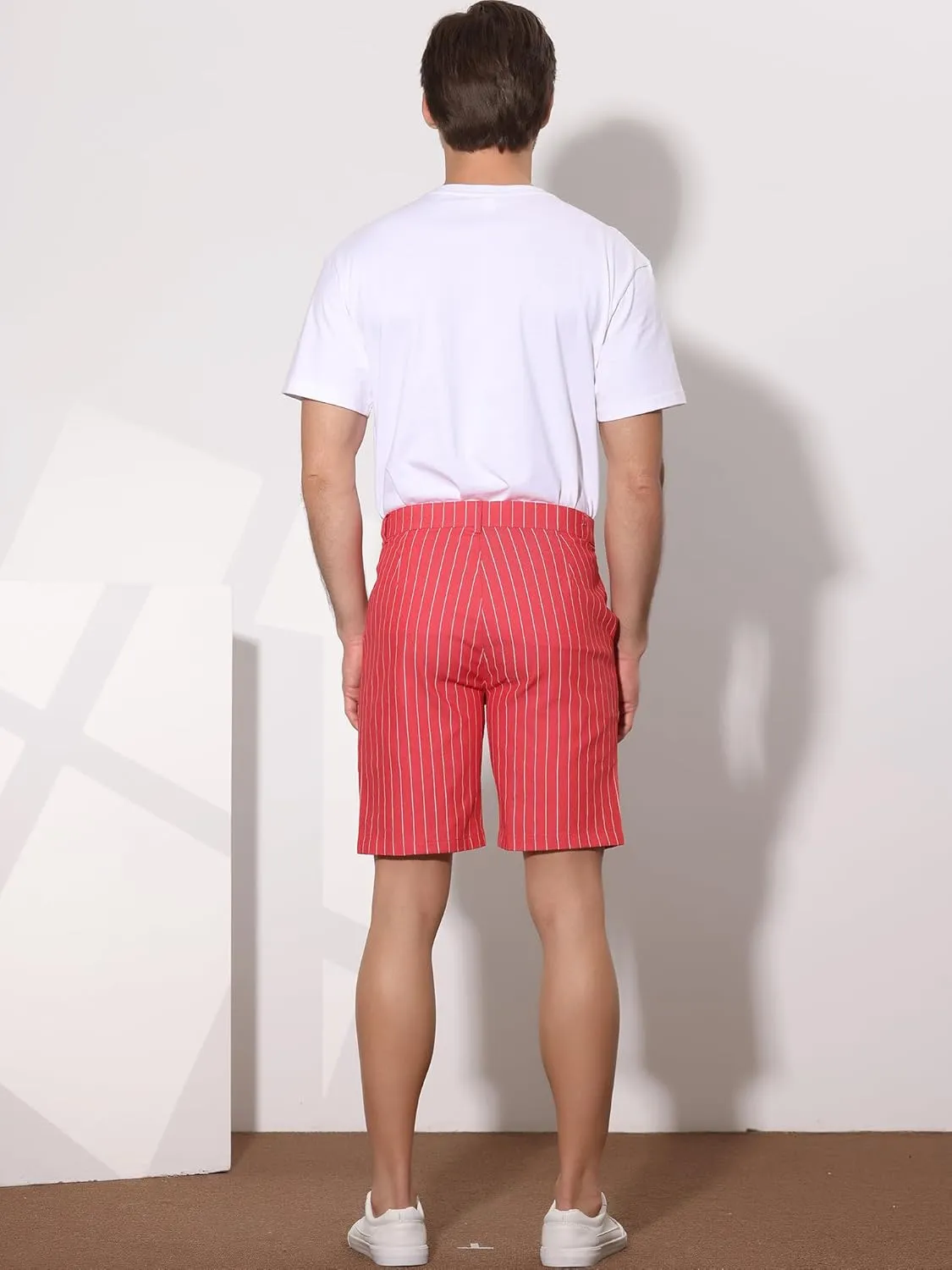 uxcell Men Summer Shorts Striped Slim Fit Flat Front Walk Chino Shorts