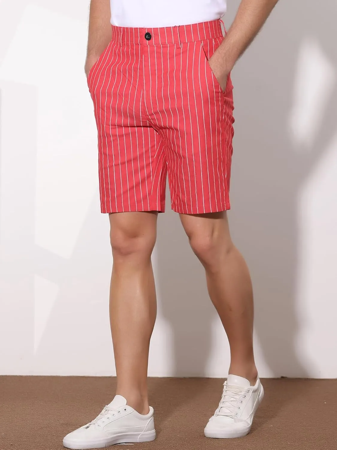 uxcell Men Summer Shorts Striped Slim Fit Flat Front Walk Chino Shorts