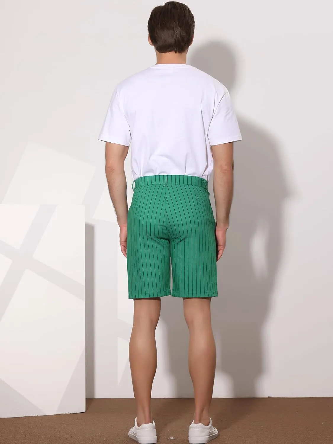 uxcell Men Summer Shorts Striped Slim Fit Flat Front Walk Chino Shorts