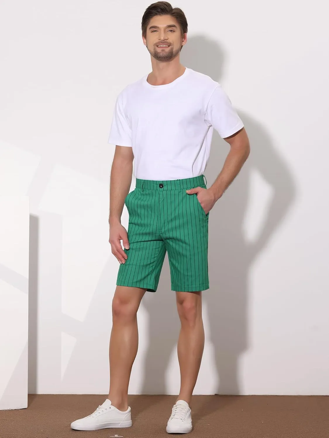 uxcell Men Summer Shorts Striped Slim Fit Flat Front Walk Chino Shorts