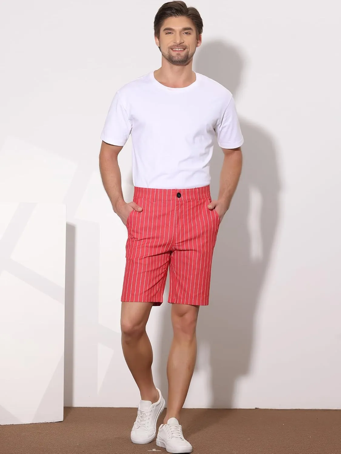 uxcell Men Summer Shorts Striped Slim Fit Flat Front Walk Chino Shorts