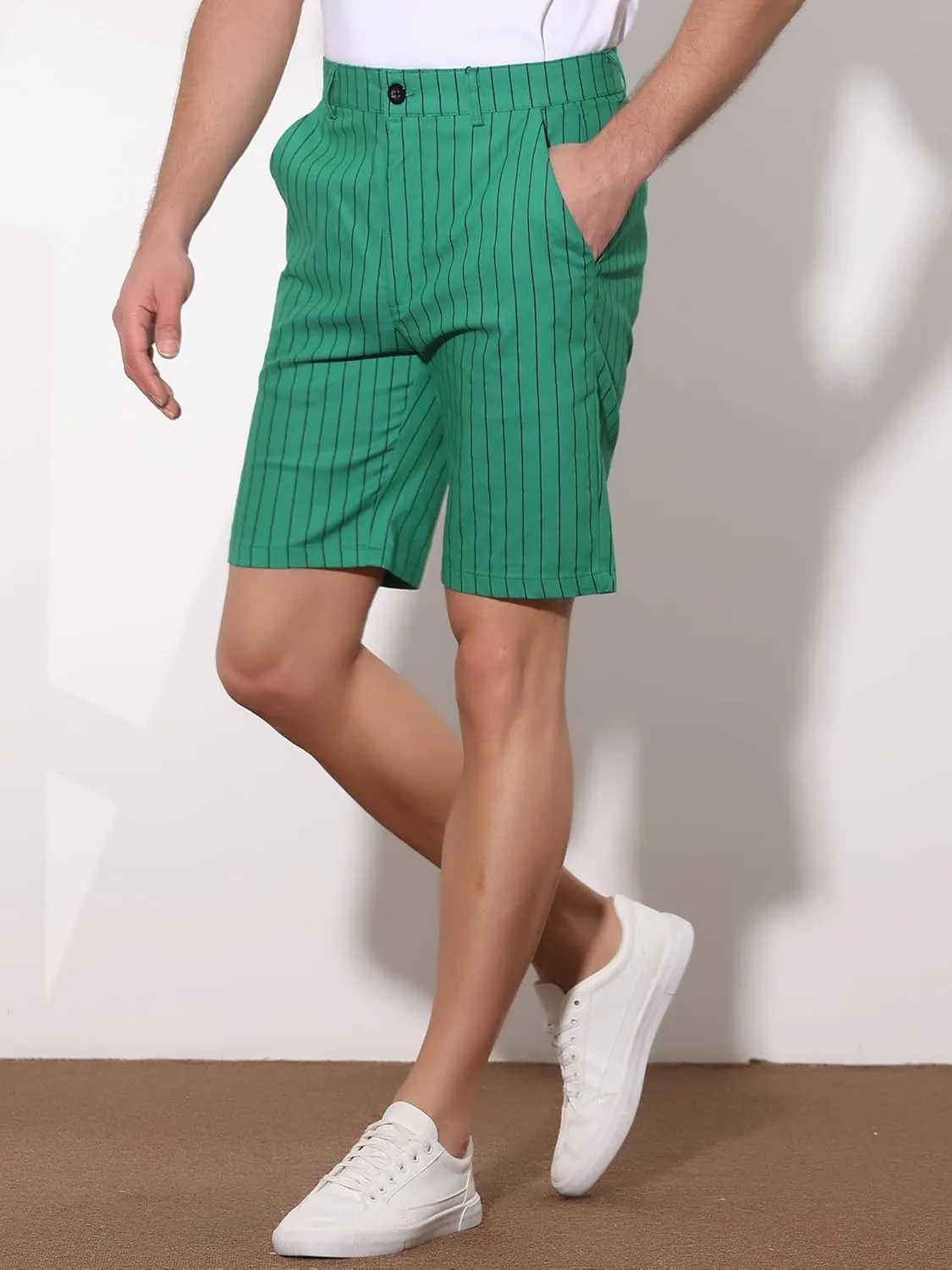 uxcell Men Summer Shorts Striped Slim Fit Flat Front Walk Chino Shorts