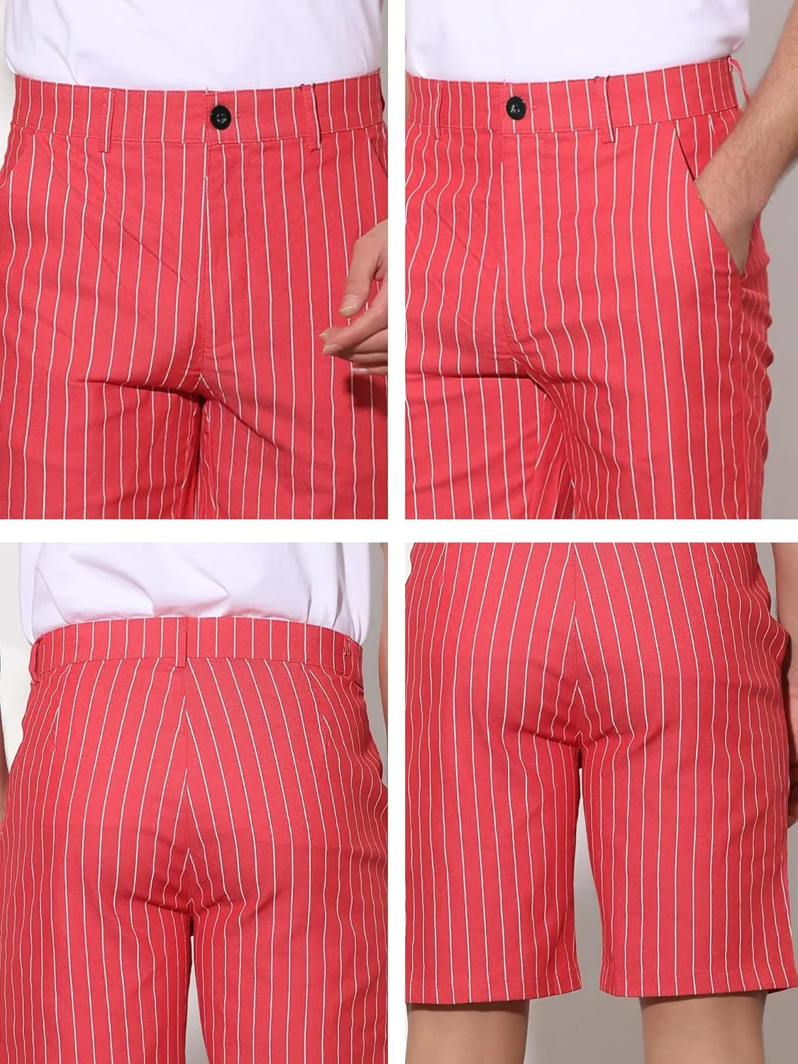 uxcell Men Summer Shorts Striped Slim Fit Flat Front Walk Chino Shorts