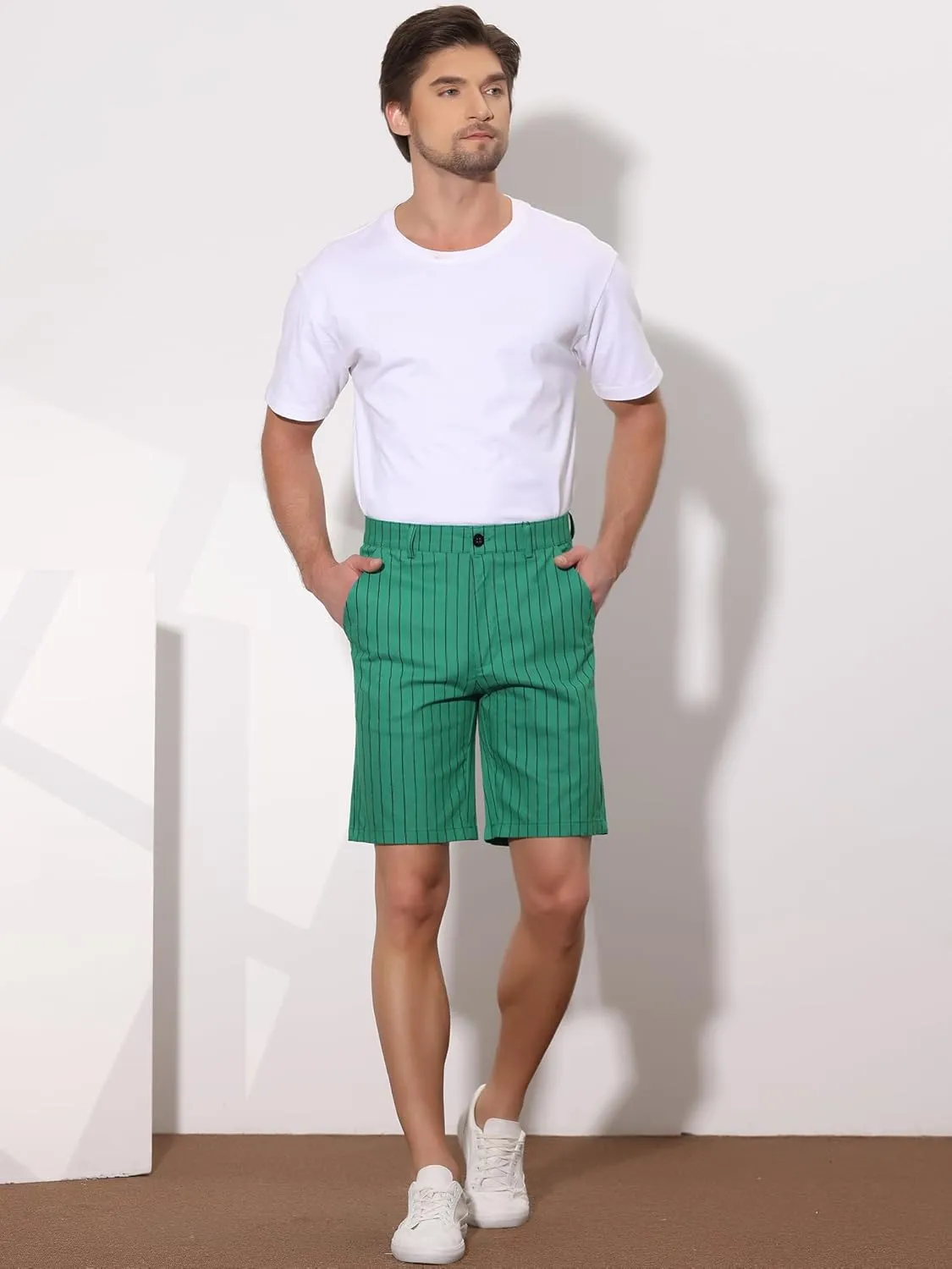 uxcell Men Summer Shorts Striped Slim Fit Flat Front Walk Chino Shorts