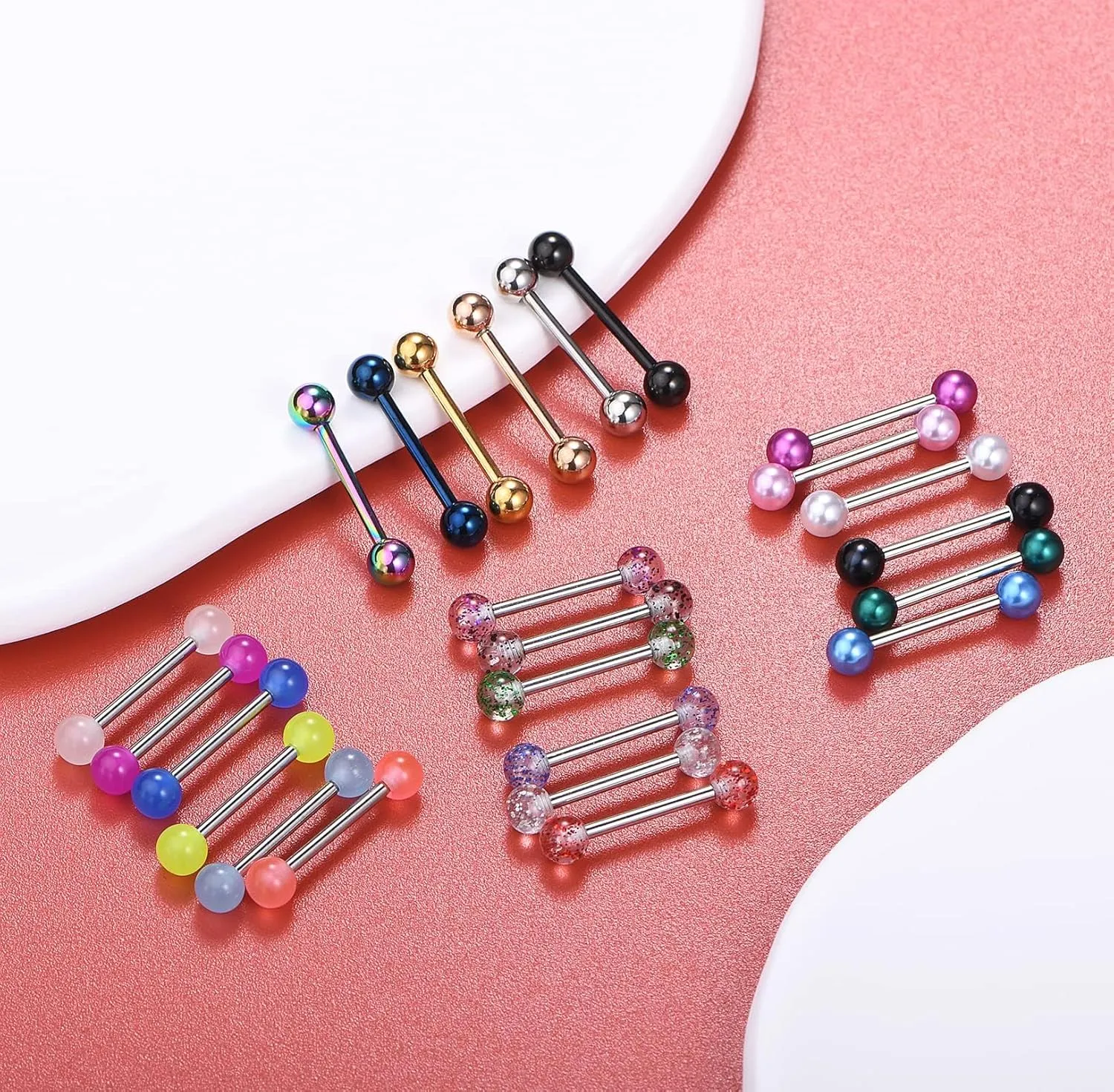 VCMART Nipple Rings Tongue Rings Stainless Steel 14G Straight Barbells Piercing Jewelry 12mm,14mm,16mm,18mm