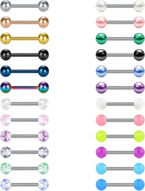 VCMART Nipple Rings Tongue Rings Stainless Steel 14G Straight Barbells Piercing Jewelry 12mm,14mm,16mm,18mm