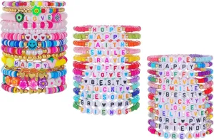 Vefungyan Clay Bead Bracelets for Women: 21PCS Heishi Clay bracelet stack Inspire Elastic Layering Rainbow Disc Summer Boho Beach Bracelets