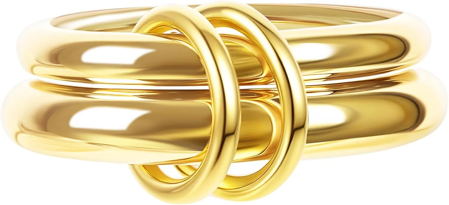 Verfimaci Dainty Stackable Rings for Women,Chunky Stackable Rings Set Non Tarnish,18K Gold Plated Multi-Link Ring Size 5-11Women Jewelry
