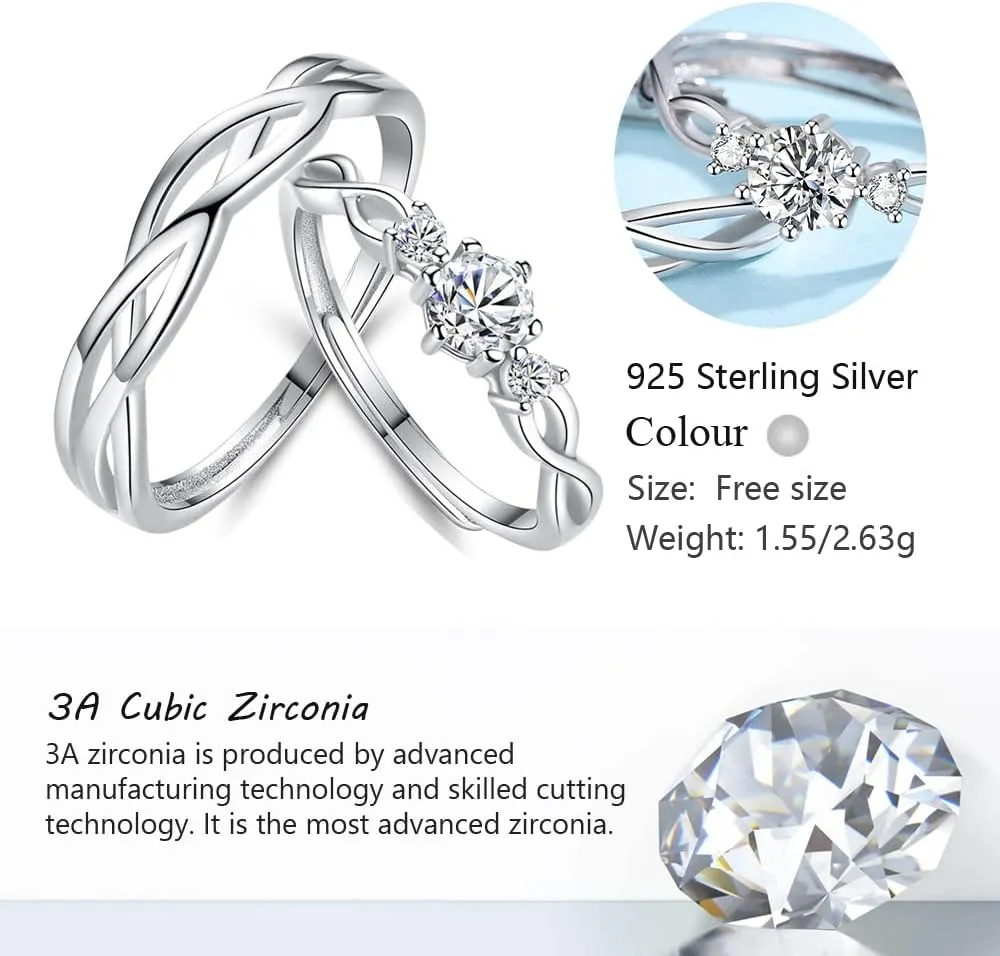 VIFE Couple Rings 925 Sterling Silver Adjustable Open fashion Rings Engagement Pair Rings Rings for Men Rings for Women Wedding Promise Engagement Anniversary Ring