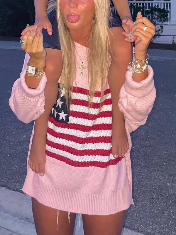 Vintage Flag Crochet Pullover Knit Sweater