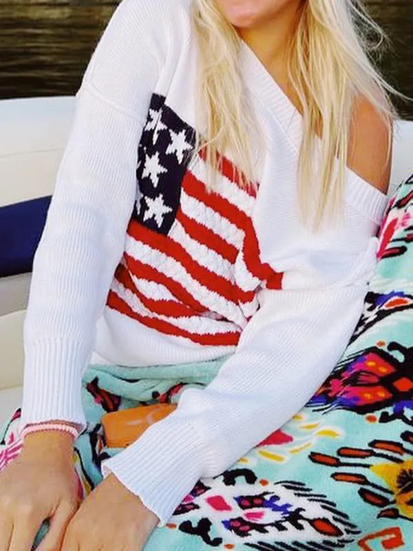 Vintage Flag Crochet Pullover Knit Sweater
