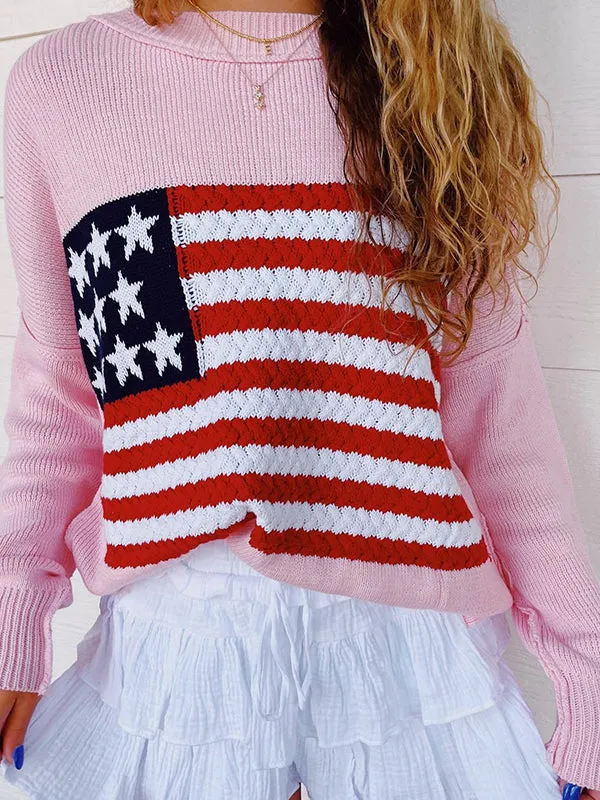 Vintage Flag Crochet Pullover Knit Sweater