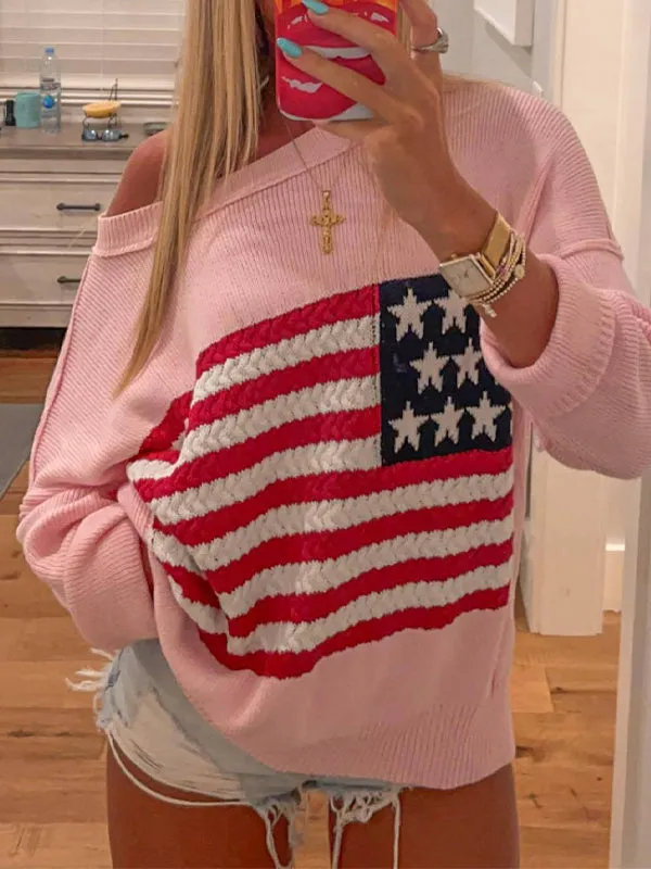 Vintage Flag Crochet Pullover Knit Sweater