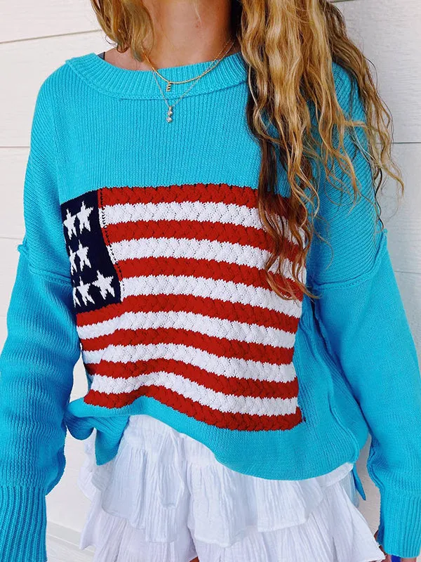 Vintage Flag Crochet Pullover Knit Sweater