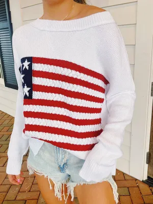 Vintage Flag Crochet Pullover Knit Sweater