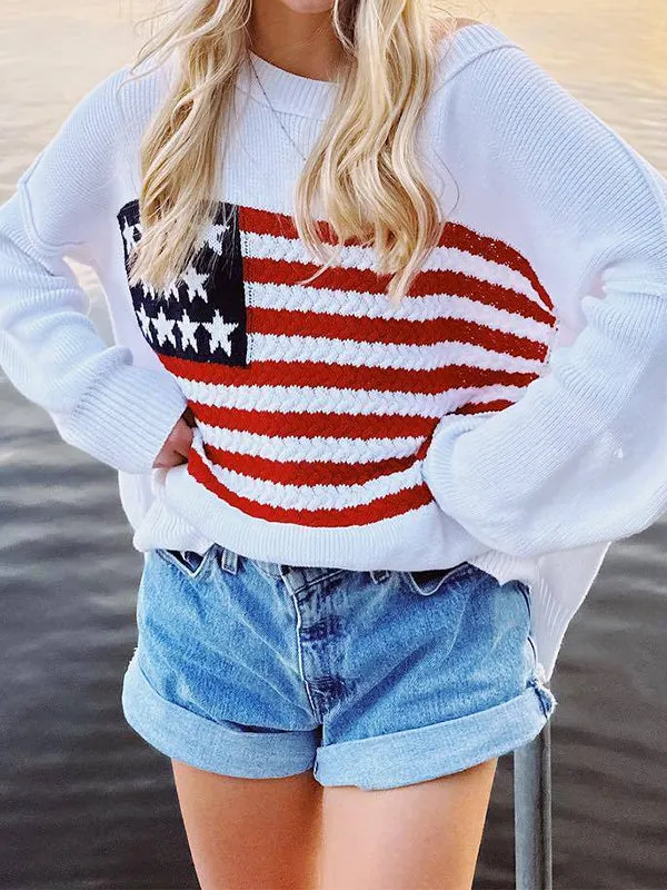 Vintage Flag Crochet Pullover Knit Sweater