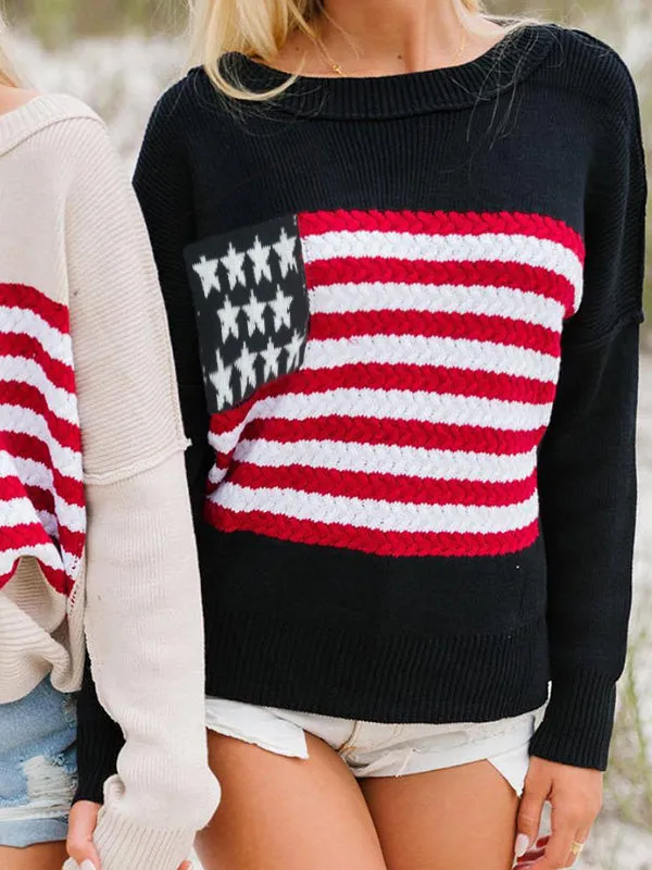 Vintage Flag Crochet Pullover Knit Sweater
