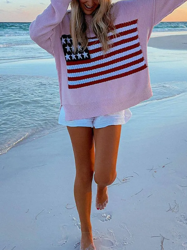 Vintage Flag Crochet Pullover Knit Sweater
