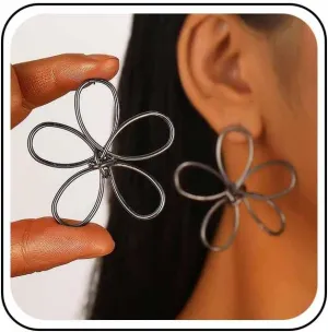 Vintage Large Flower Earrings Wire Flower Dangle Earrings Gold Big Flower Stud Earrings Hollow Metal Flower Earrings Statement Floral Drop Earrings Jewelry for Women