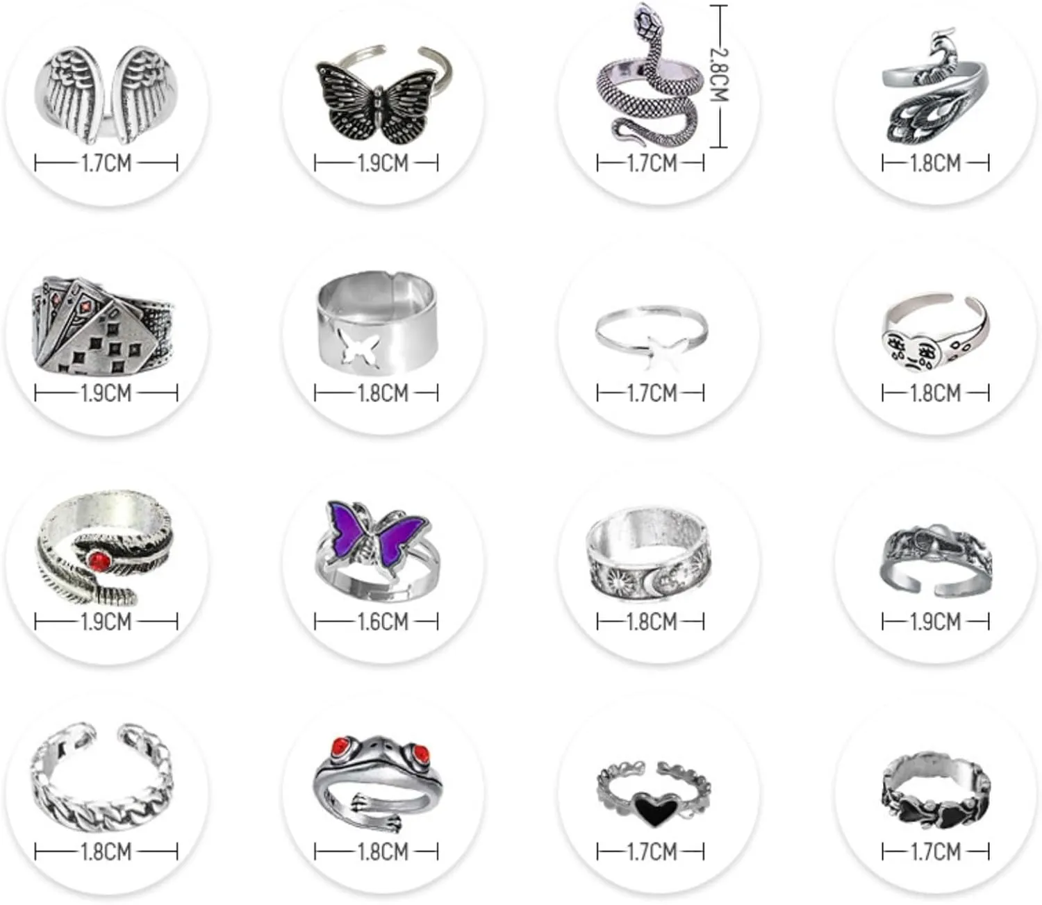 Vintage Silver Punk Rings Set for Women Men,Trendy Cool Gothic Chunky Rings Bulk Retro Statement Knuckle Rings Set Adjustable Y2K Midi Rings Jewelry