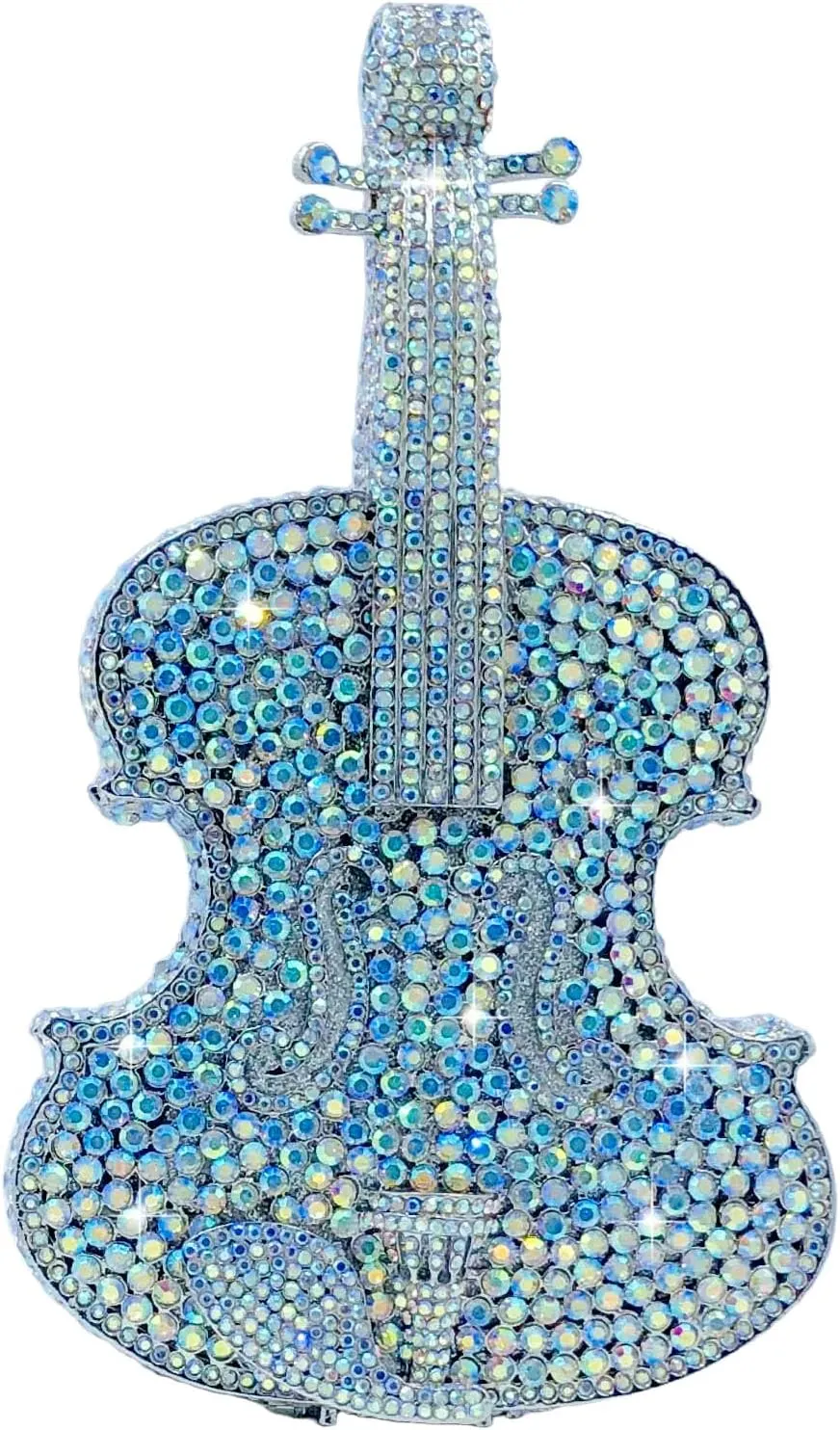 Violin Crystal Clutch Bag Women Novelty Evening Handbags Bridal Party Dinner Rhinestone Clutch Purse Wedding Bag,Mini