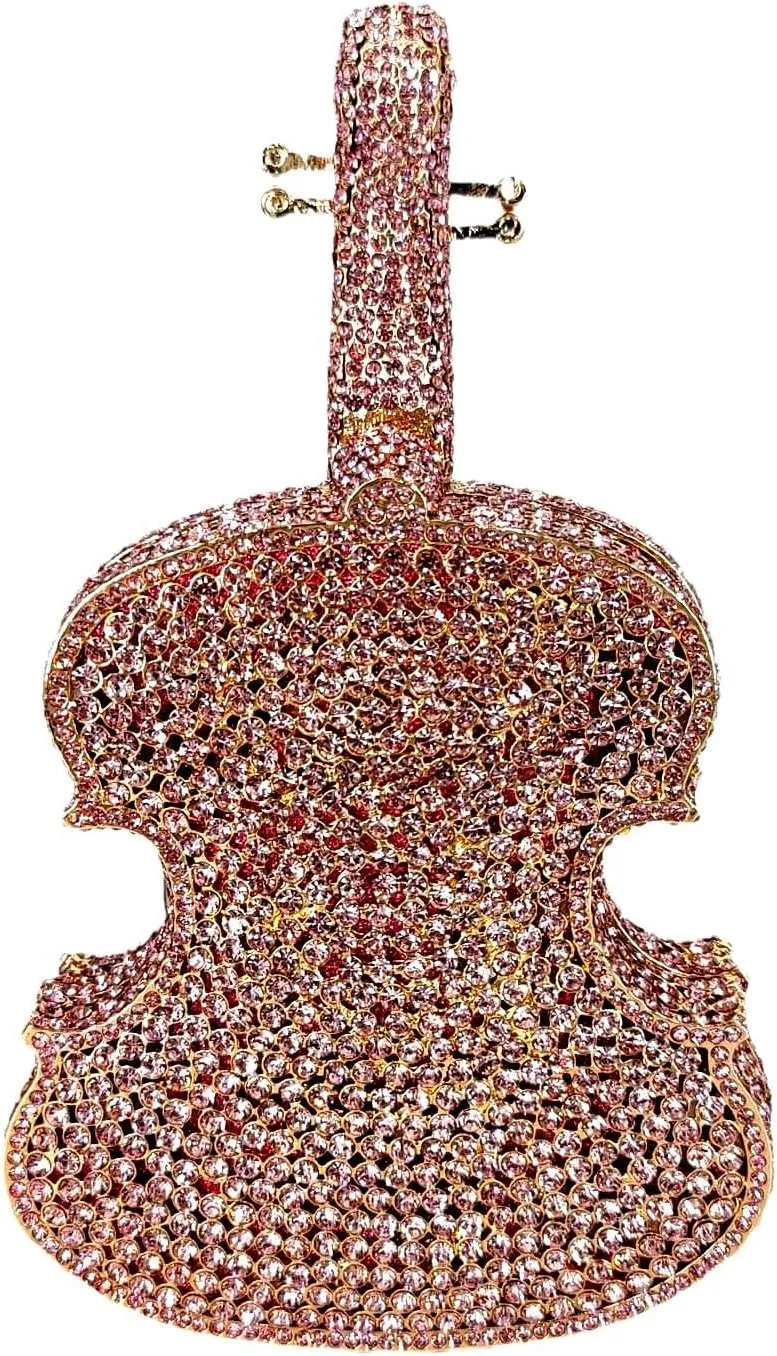 Violin Crystal Clutch Bag Women Novelty Evening Handbags Bridal Party Dinner Rhinestone Clutch Purse Wedding Bag,Mini