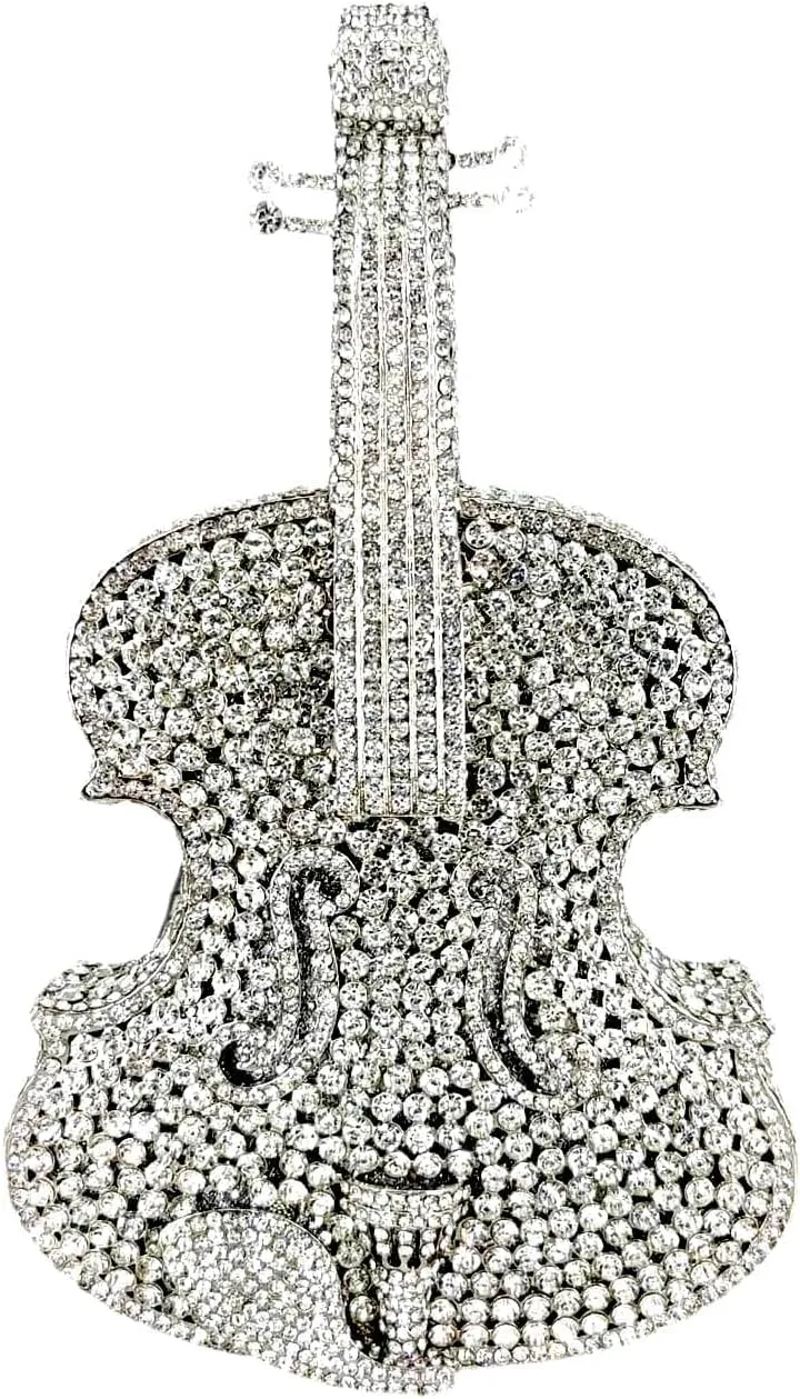 Violin Crystal Clutch Bag Women Novelty Evening Handbags Bridal Party Dinner Rhinestone Clutch Purse Wedding Bag,Mini