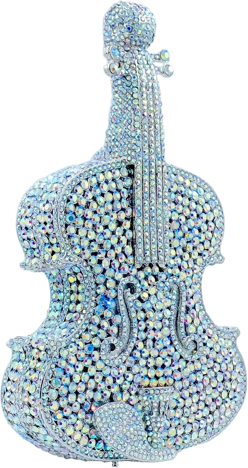Violin Crystal Clutch Bag Women Novelty Evening Handbags Bridal Party Dinner Rhinestone Clutch Purse Wedding Bag,Mini