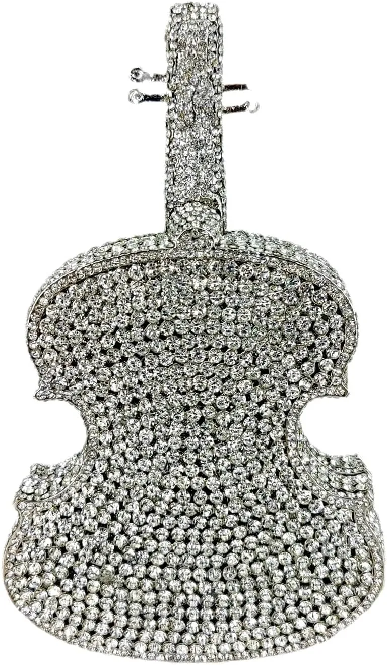 Violin Crystal Clutch Bag Women Novelty Evening Handbags Bridal Party Dinner Rhinestone Clutch Purse Wedding Bag,Mini