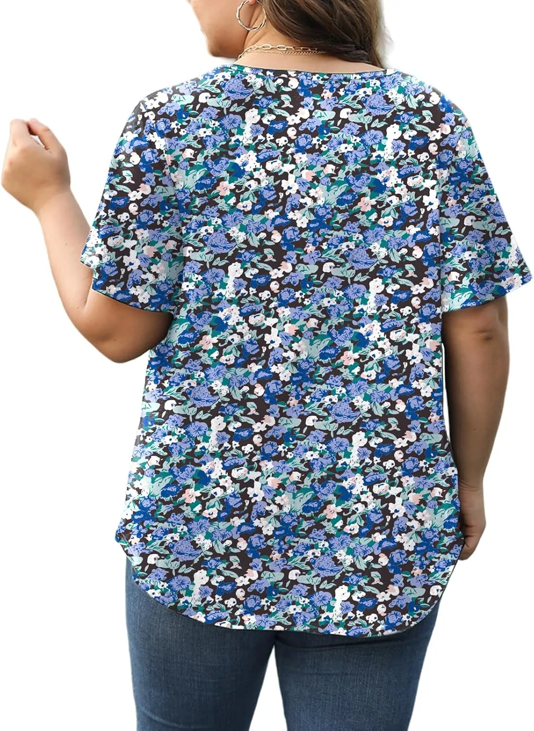 VISLILY Womens-Plus-Size-Summer-Tops 2025 Pleated V Neck T Shirts Short Sleeve Blouses Ruffle Flowy Tunics XL-5XL