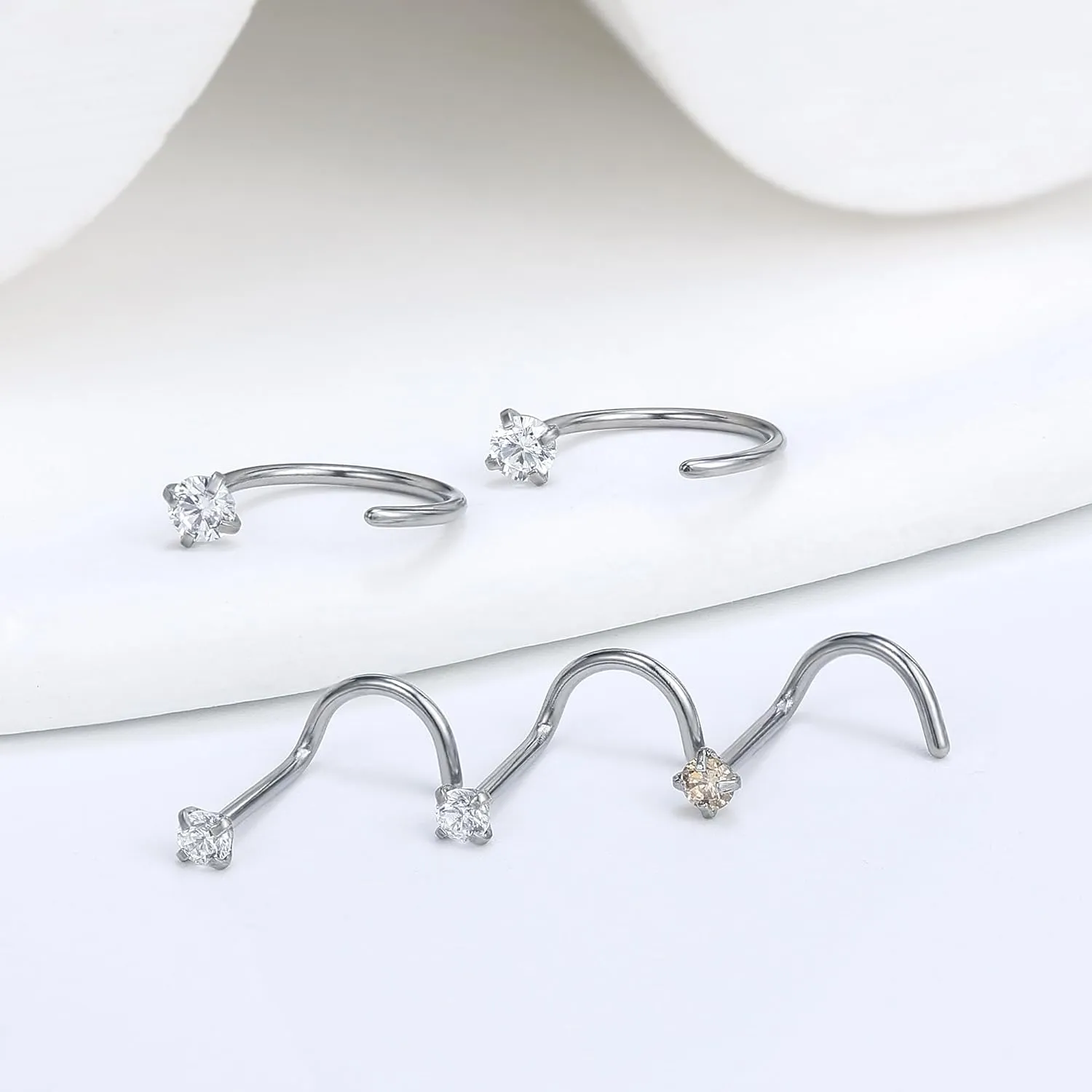 Vsnnsns 20G Nose Rings Studs Piercing Jewelry for Women 316L Surgical Stainless Steel L Shaped Corkscrew Straight Butterfly Heart Diamond CZ Hoop Nose Rings Studs Nostril Piercing Jewelry Silver Gold