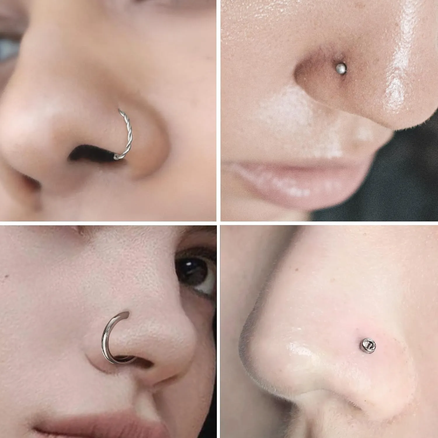 Vsnnsns 20G Nose Rings Studs Piercing Jewelry for Women 316L Surgical Stainless Steel L Shaped Corkscrew Straight Butterfly Heart Diamond CZ Hoop Nose Rings Studs Nostril Piercing Jewelry Silver Gold