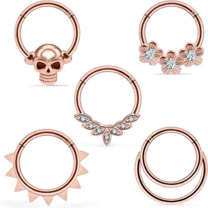 Vsnnsns Septum Ring 16G Stainless Steel Skull Septum Piercing Jewelry Clicker Flower Nose Ring Hoop Piercing Jewelry for Women Men Silver Black Rainbow Rose Gold 10mm