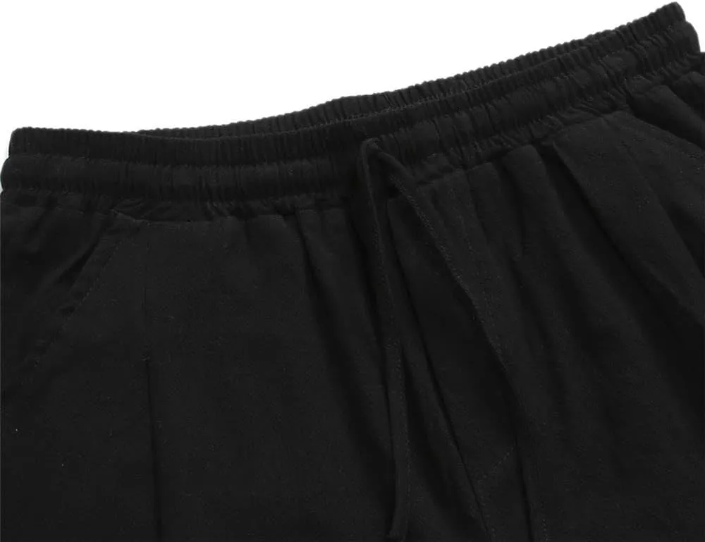Wankang Mens Cotton Linen Shorts Summer Casual Elastic Waist Drawstring Vacation Beach Shorts Slim Fit Hawaii Shorts for Men