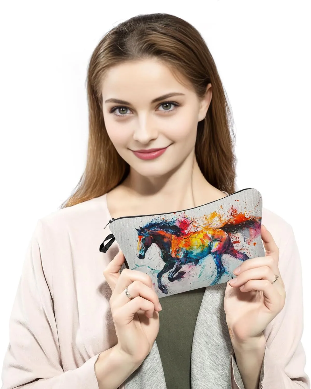 Watercolor Horse Print Women's Makeup Bag Daily Commute Cosmetics Storage Pouch Beach Travel Fashion Toothbrush Bag