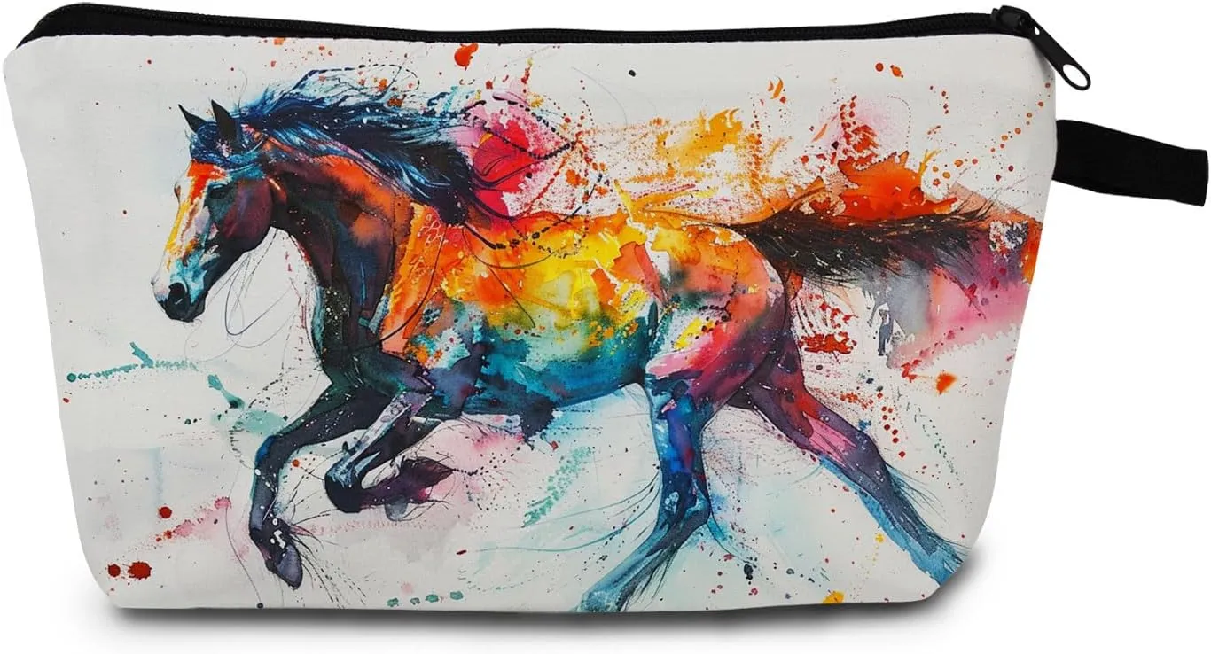 Watercolor Horse Print Women's Makeup Bag Daily Commute Cosmetics Storage Pouch Beach Travel Fashion Toothbrush Bag
