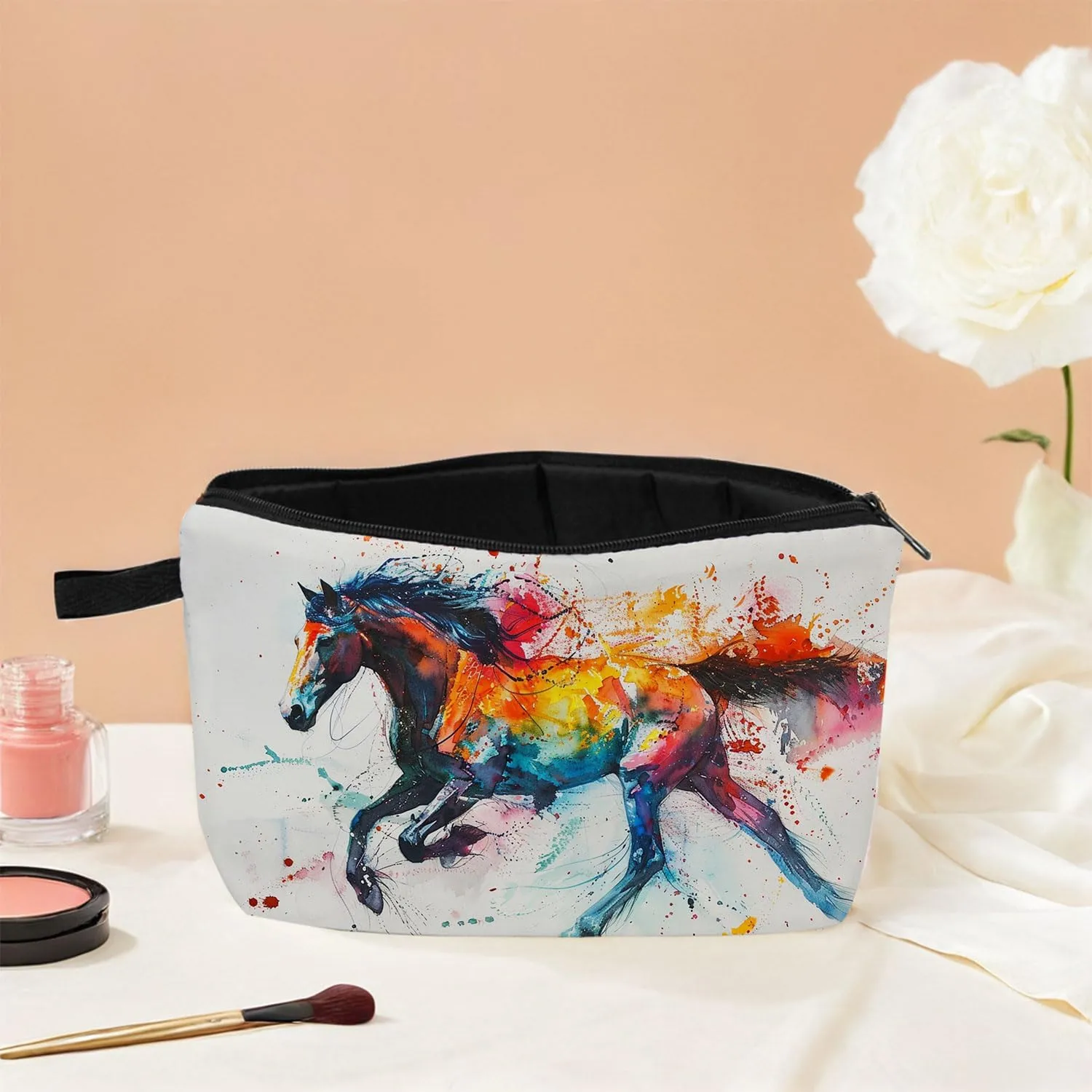 Watercolor Horse Print Women's Makeup Bag Daily Commute Cosmetics Storage Pouch Beach Travel Fashion Toothbrush Bag