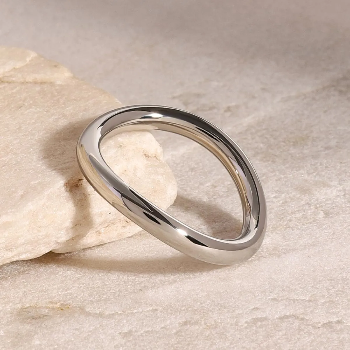 Waterproof Ring Set Gold Stackable Rings for Women Non Tarnish - Silver Gold Wave Dainty Ring Band - Water Resistant Never Fades Two-Toned Stacking Ring