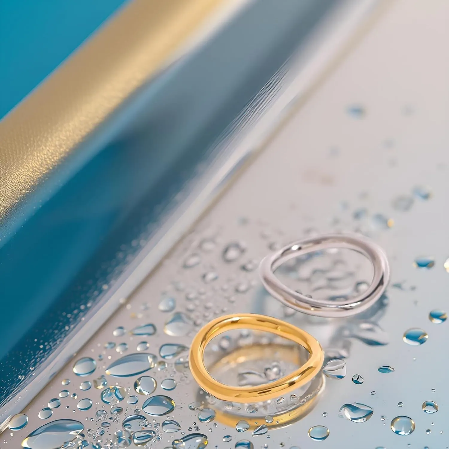Waterproof Ring Set Gold Stackable Rings for Women Non Tarnish - Silver Gold Wave Dainty Ring Band - Water Resistant Never Fades Two-Toned Stacking Ring