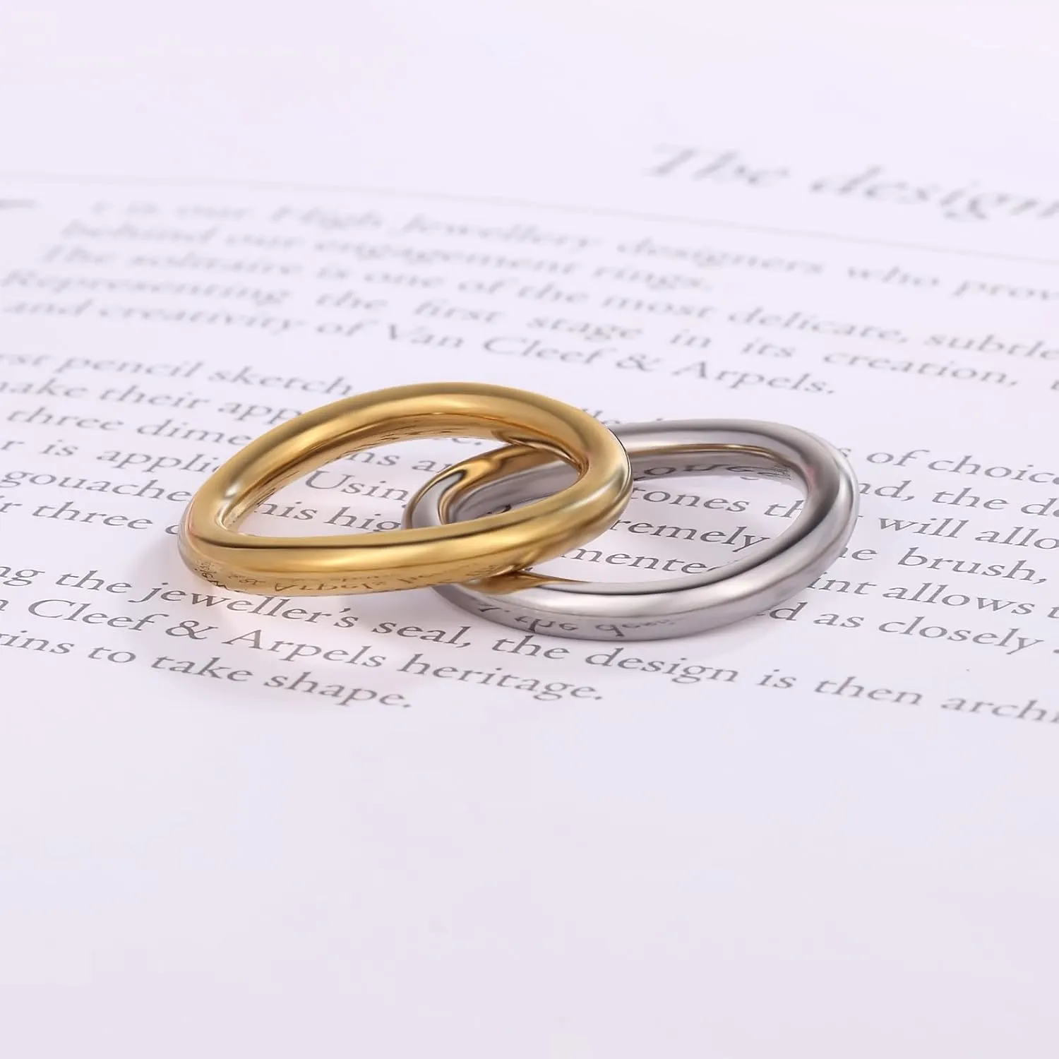 Waterproof Ring Set Gold Stackable Rings for Women Non Tarnish - Silver Gold Wave Dainty Ring Band - Water Resistant Never Fades Two-Toned Stacking Ring